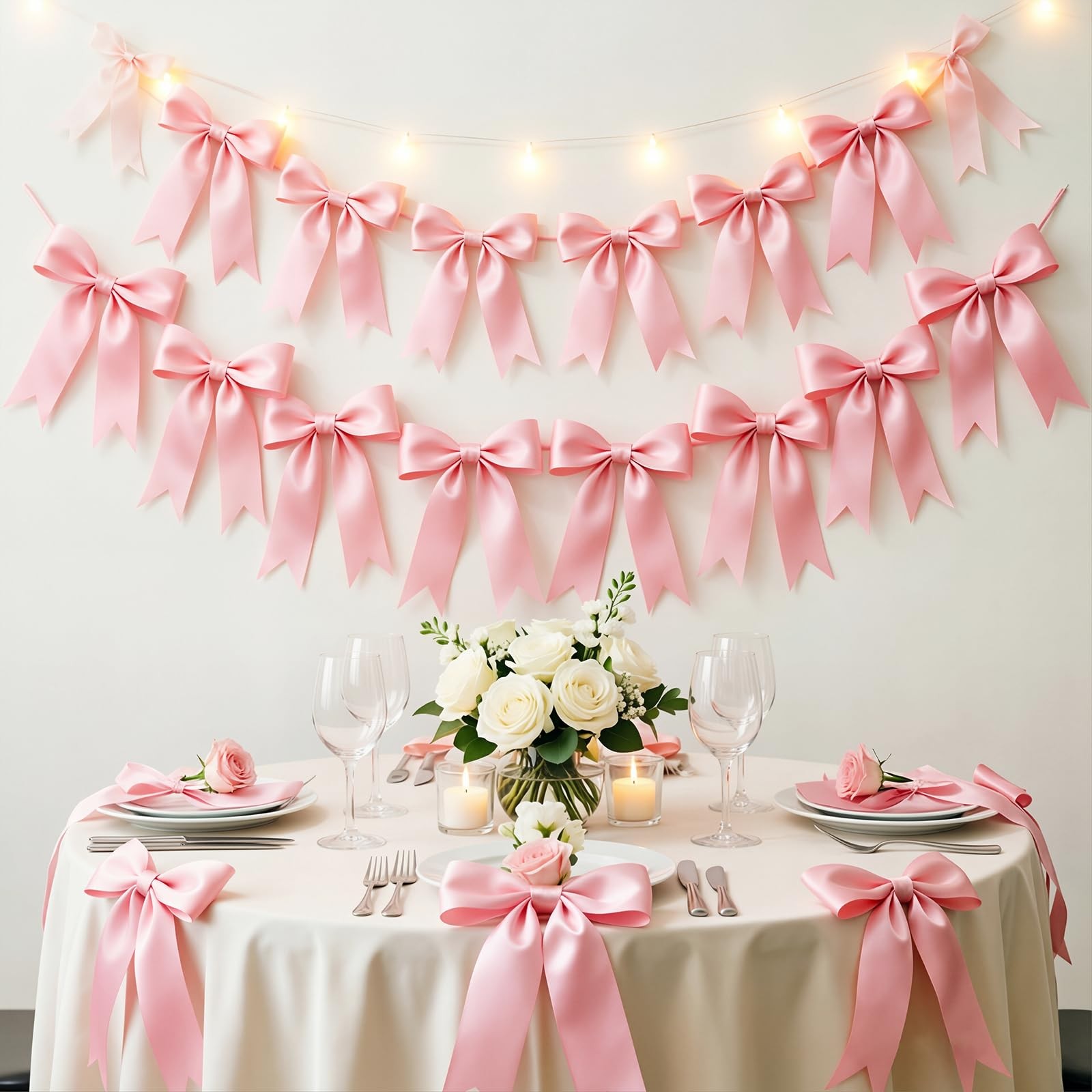 1 String Pink Bow Garland Banner 6.7ft/2m long, 9.4×6.7 inches,