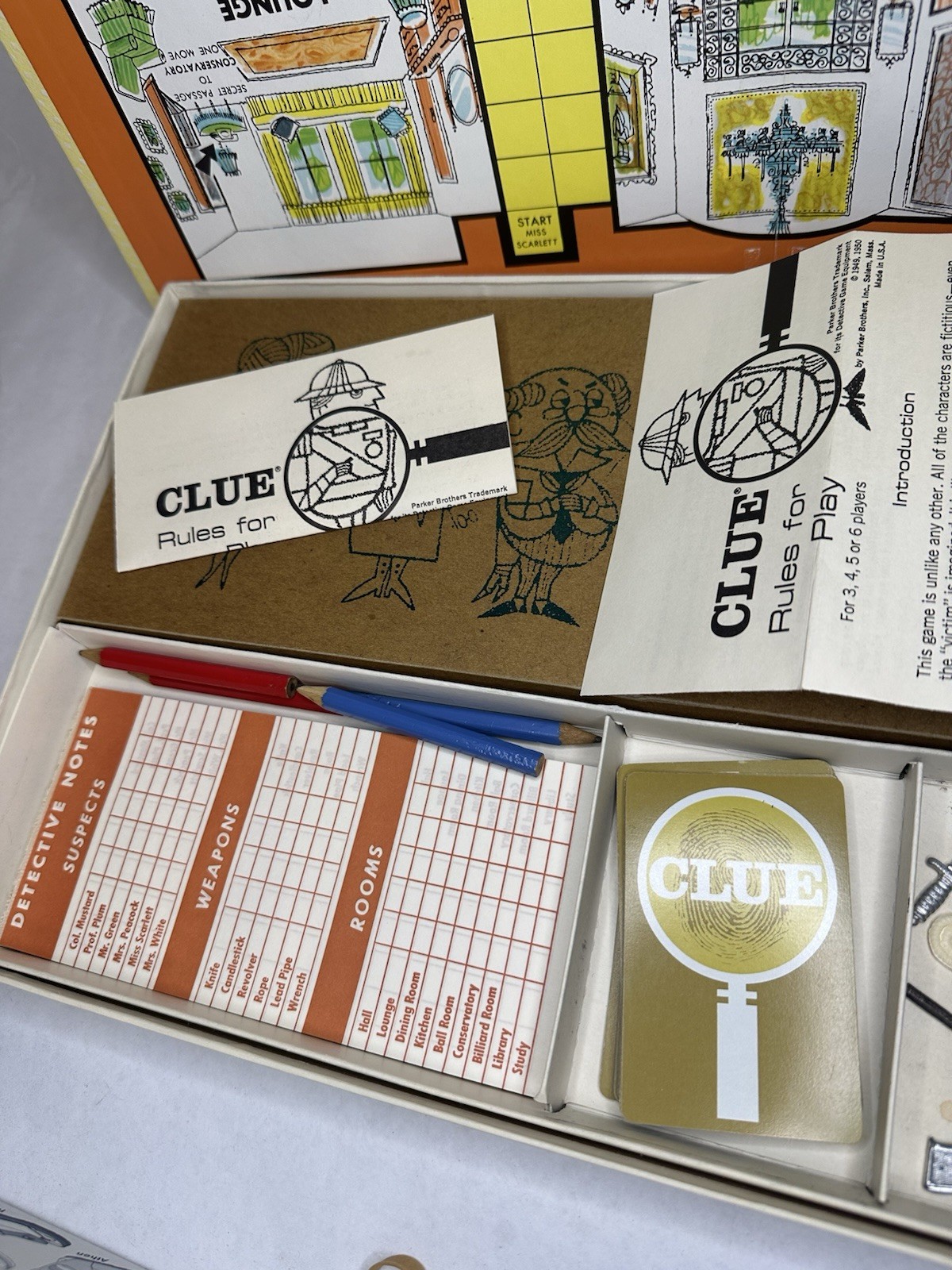 Vintage 1963 Clue Detective Game Parker Brothers 99% Complete Missing Wrench