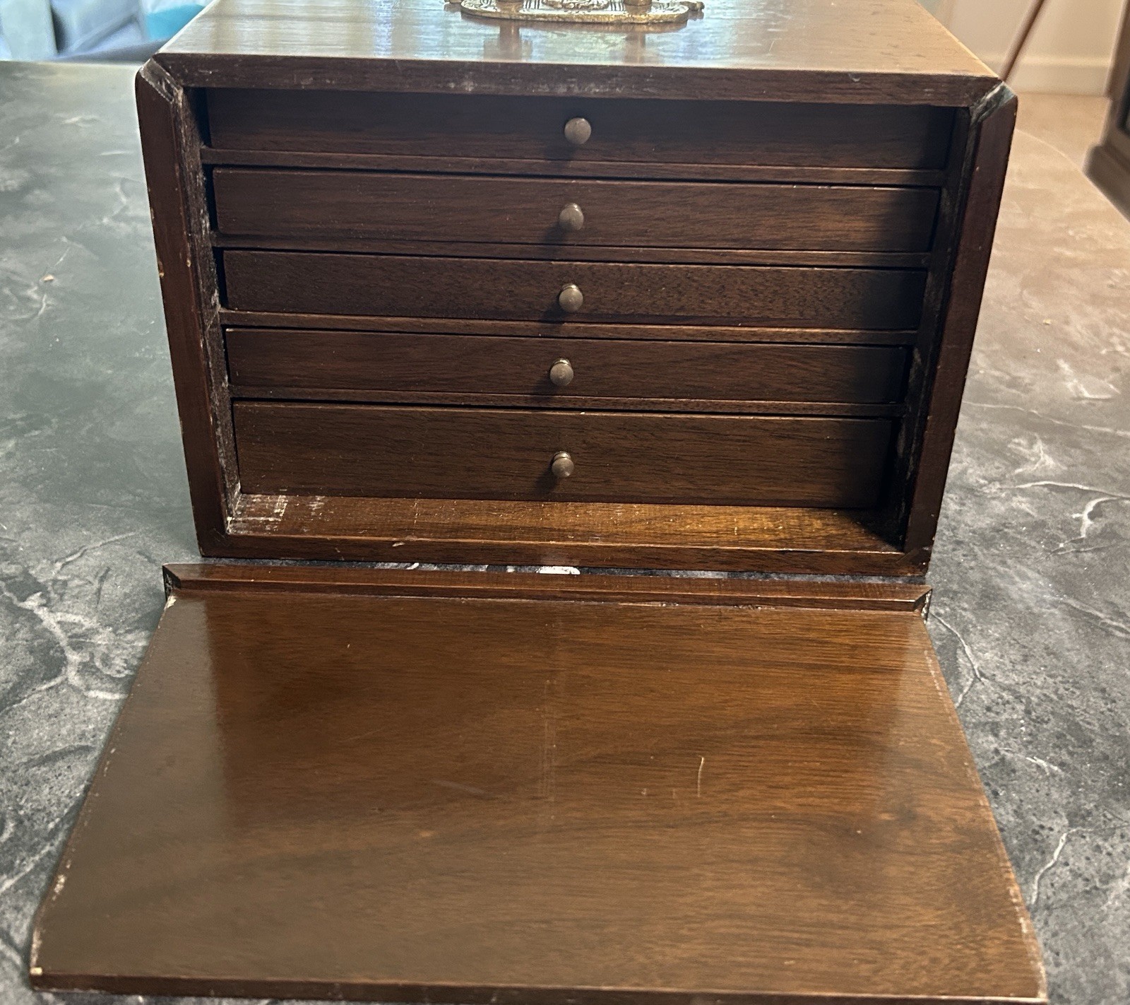VERY NICE Antique Vintage Chinese Mahjong Wood Brass Drawers Case Box ONLY