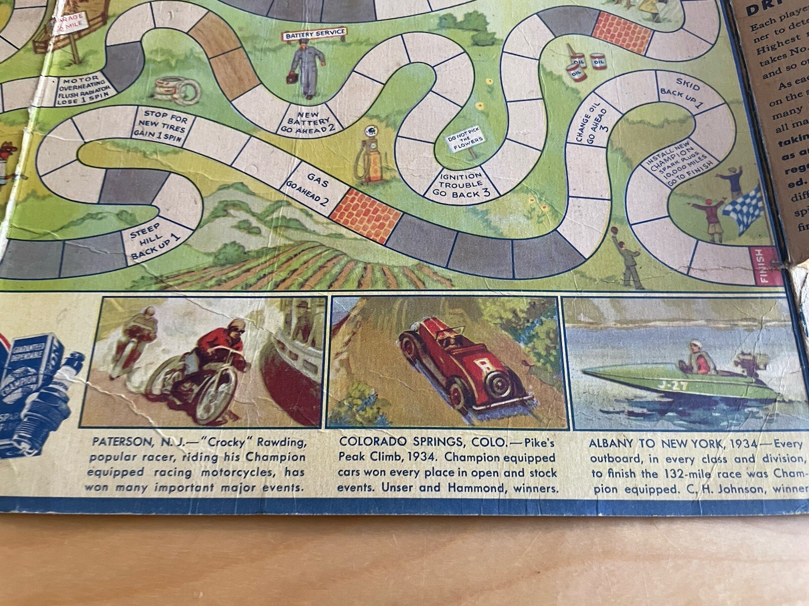Vintage 1934 Champion Spark Plugs Road Race Game Advertising Rare Spinner