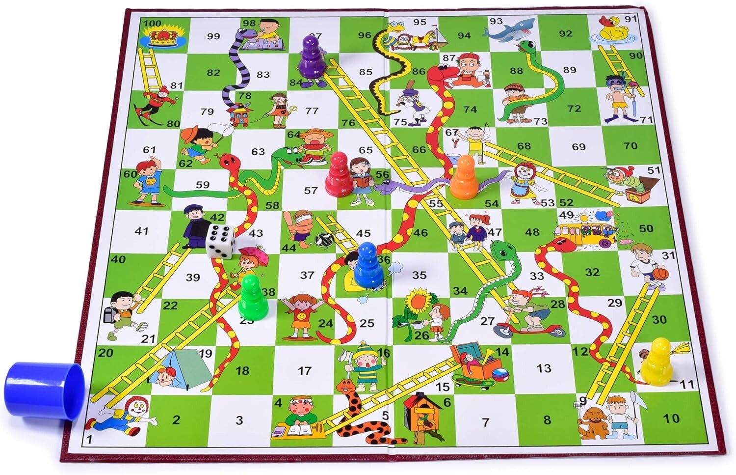 Traditional Snakes & Ladders Game – Foldable Board for 2-6 Players, Ages 3+