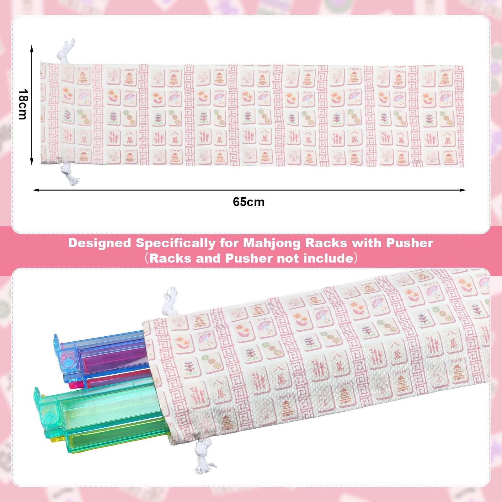 Sunnymove Empty Mahjong Bags Set for Large, Blue and White with Pink accents