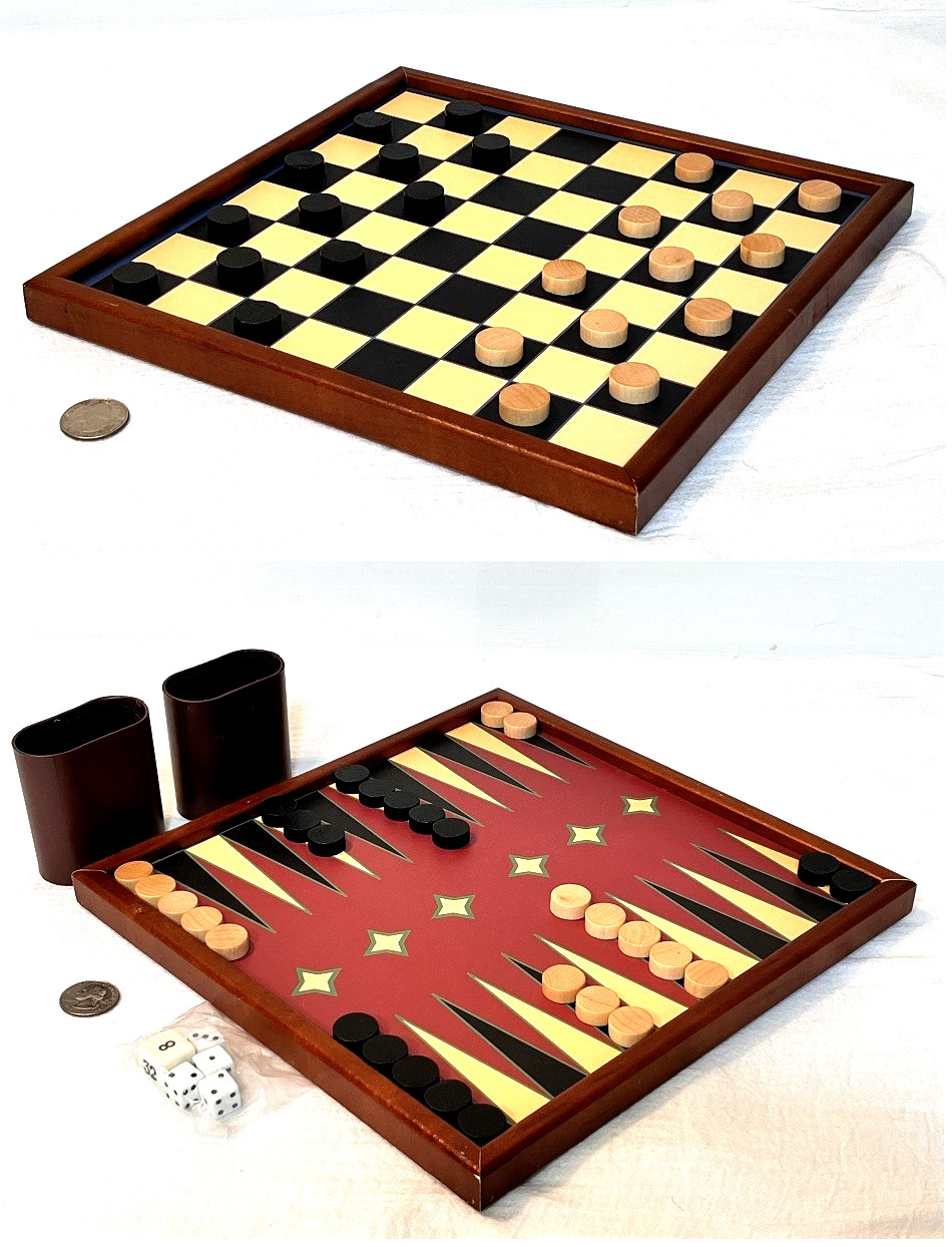 Backgammon & Checkers 2-in-1 Game Set with 10″ x 10″ Reversible Board