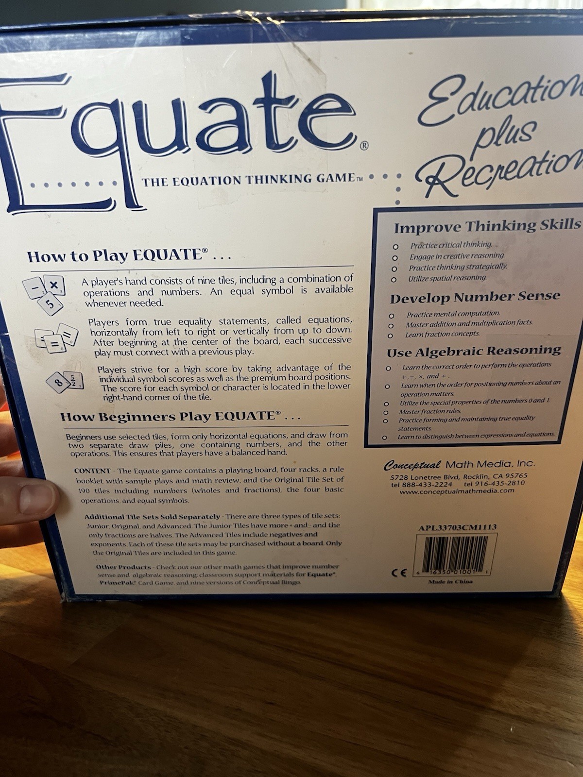 Equate Math Board Game plus Junior Set 1996 Educational Numbers School