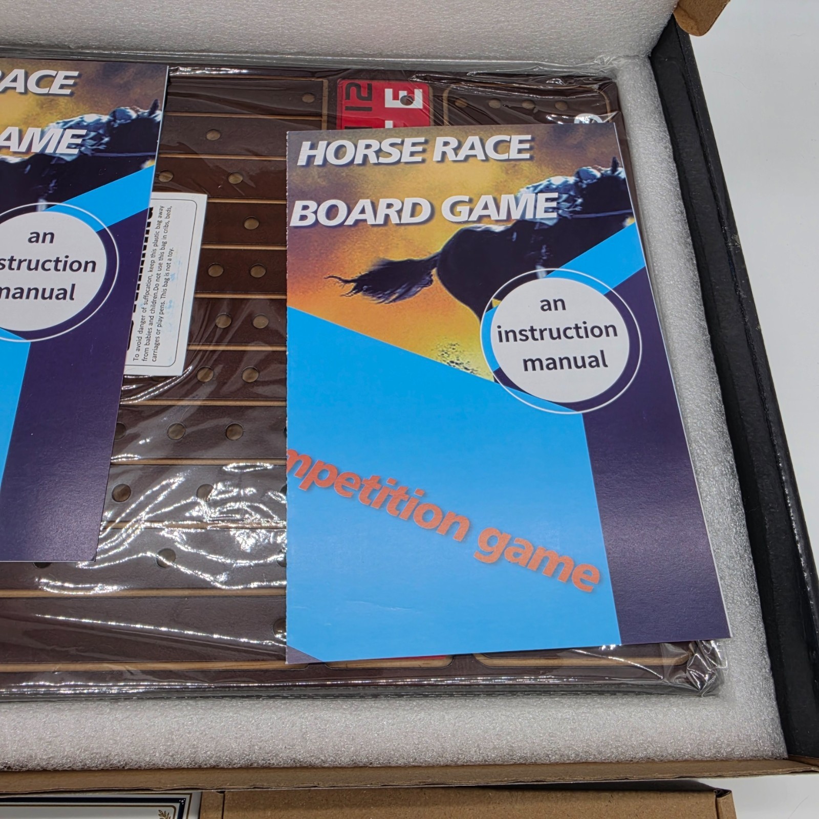 Horse Racing Board Game 11 Metal Horses Wooden Track Dice Cards Complete Openbox