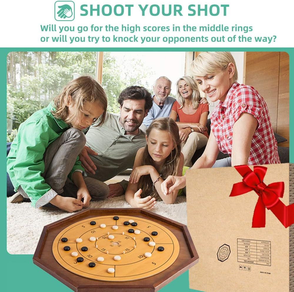 Tournament Crokinole and Checkers, 30-Inch Official Crokinole Board Game with 26