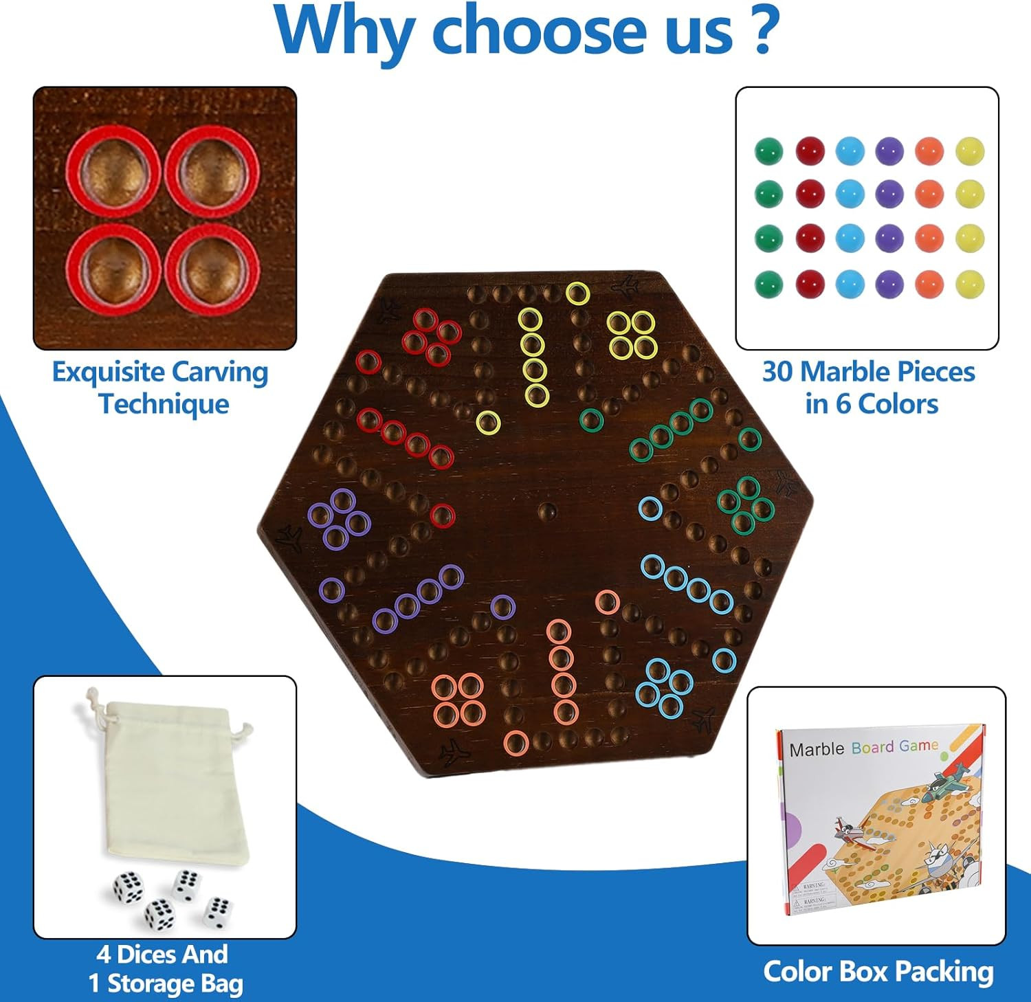 Marble Board Game, 15″ Double-Sided Painted Wooden Waho Speed Trackway Board
