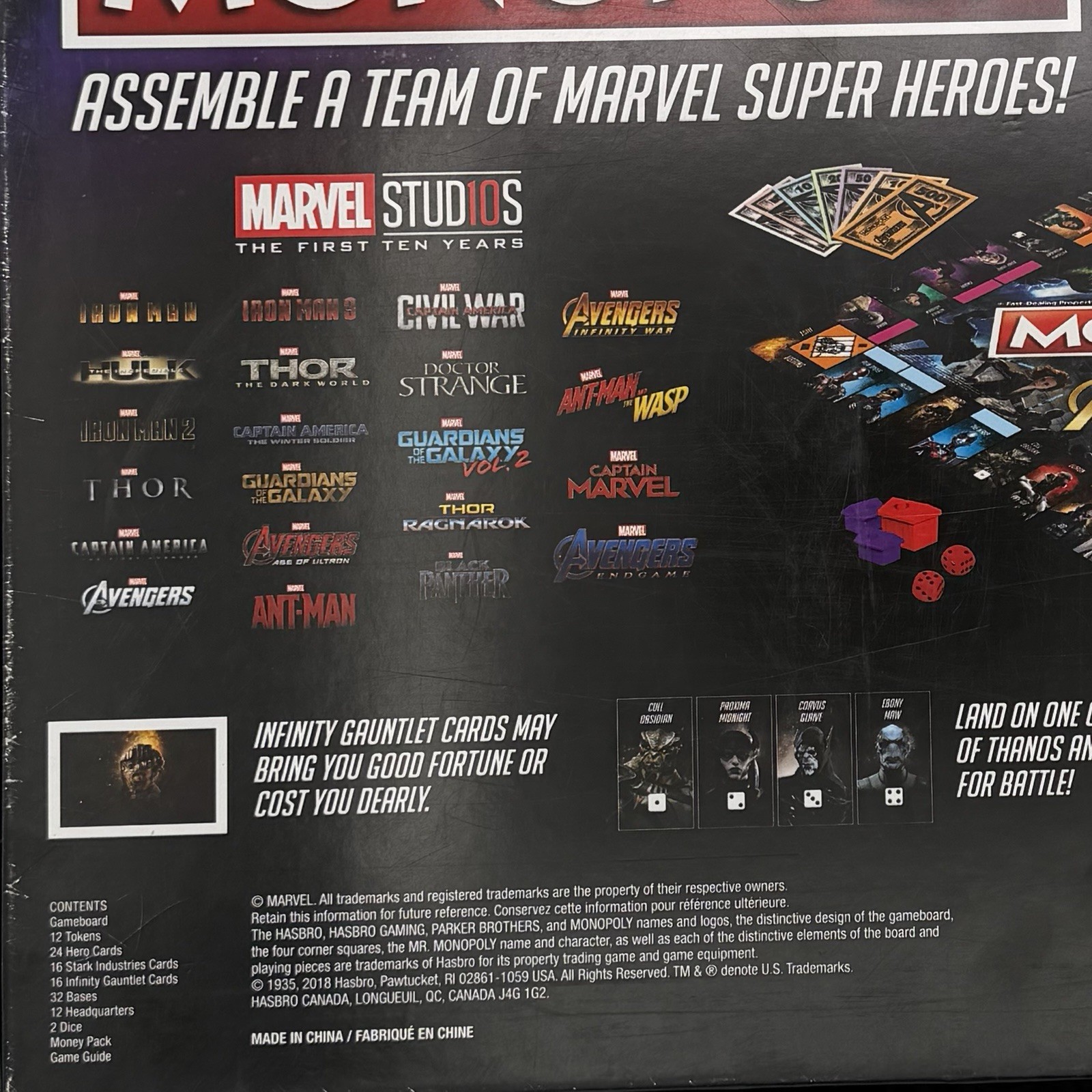 Monopoly Marvel Avengers CIB Hasbro Gaming 2018 MCU The First Ten Years 8+