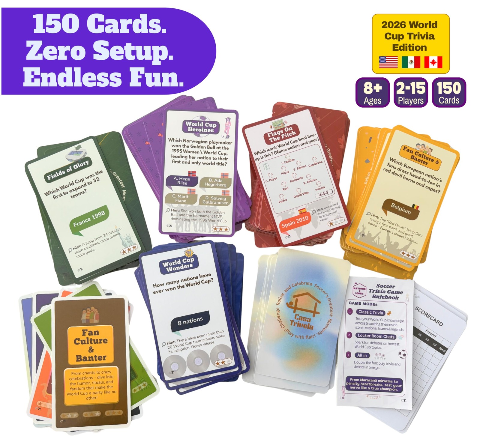 2026 World Cup Soccer Trivia Card Game, Nations & Icons – 150 Quiz Questions,…