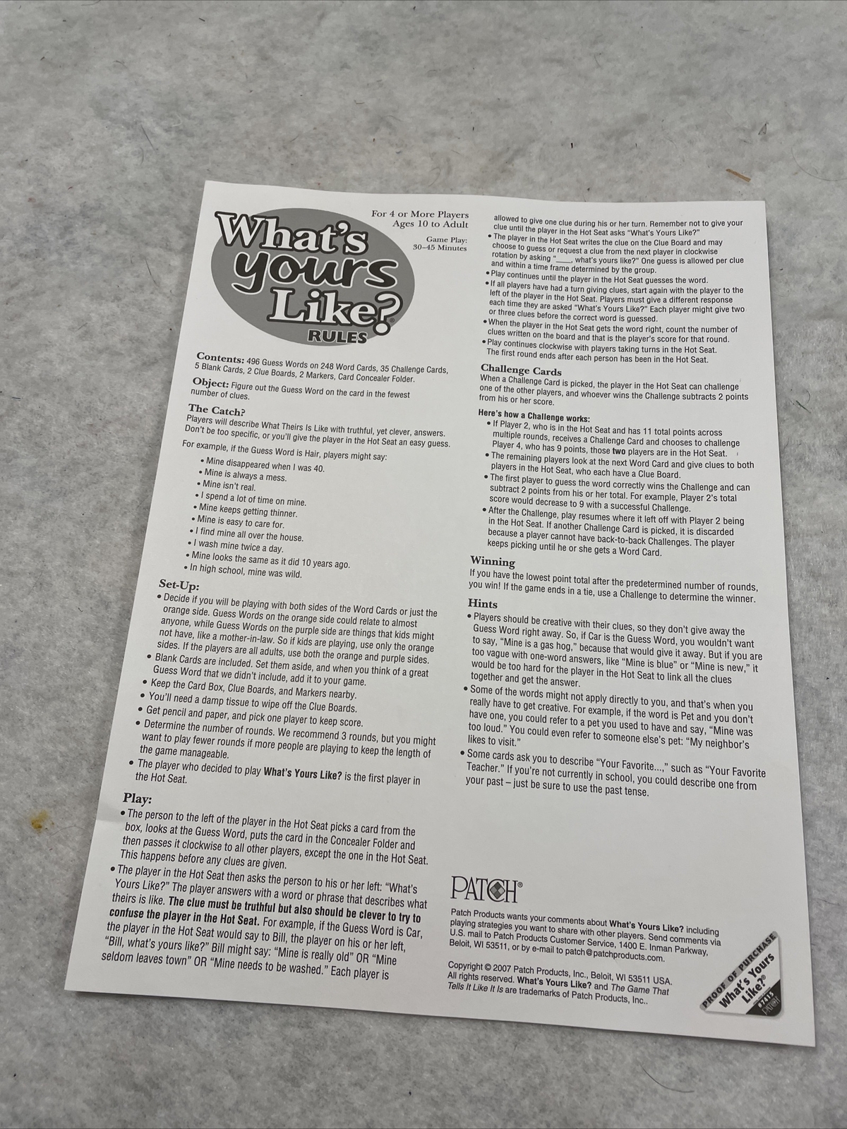 What’s Yours Like The Game That Tells It Like It Is 4+ Player Age 12+ Party Game