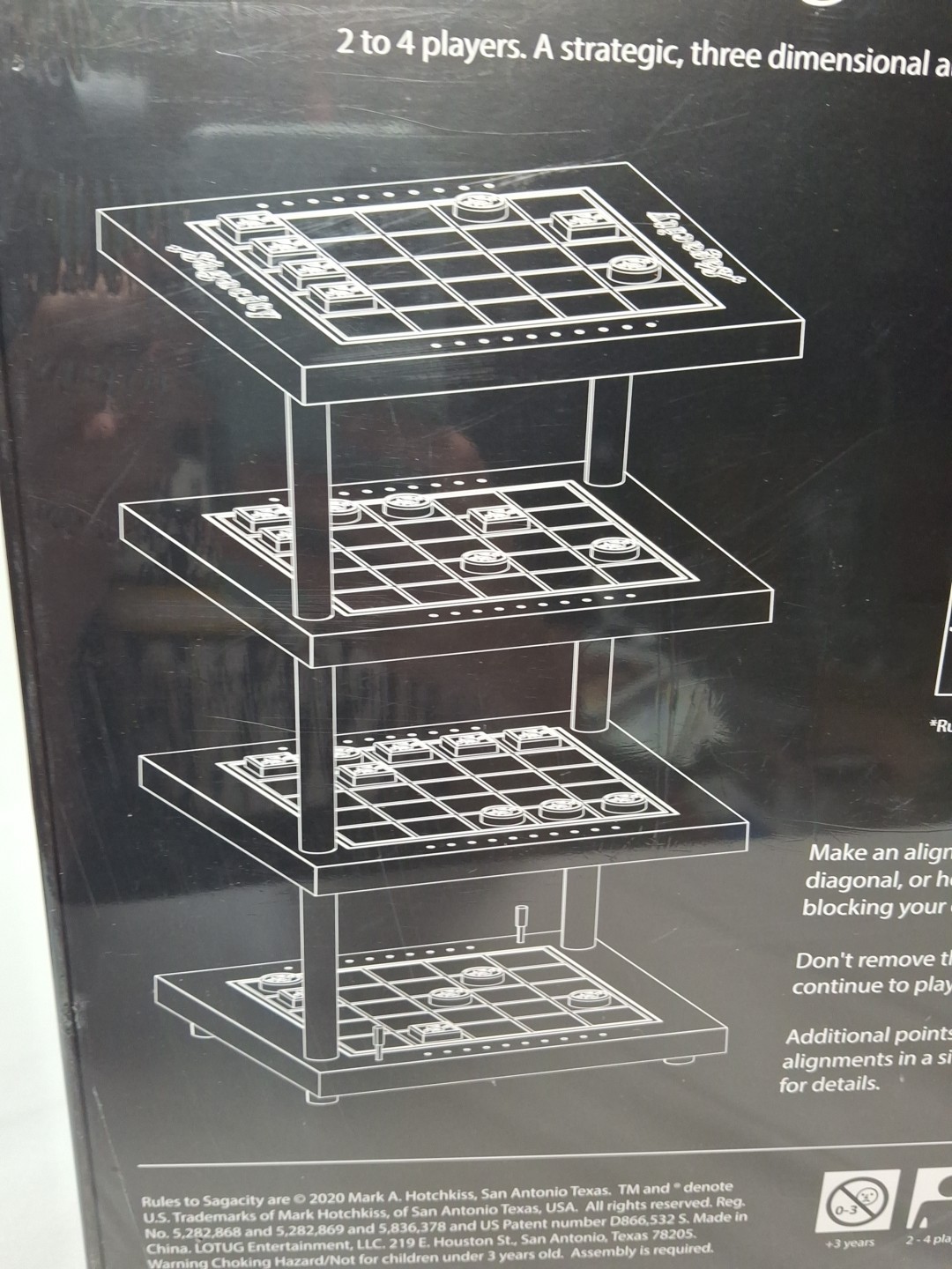 Sagacity Strategic Board, 3D alignment Game, 2-4 Players, 3+ Years. Black Box