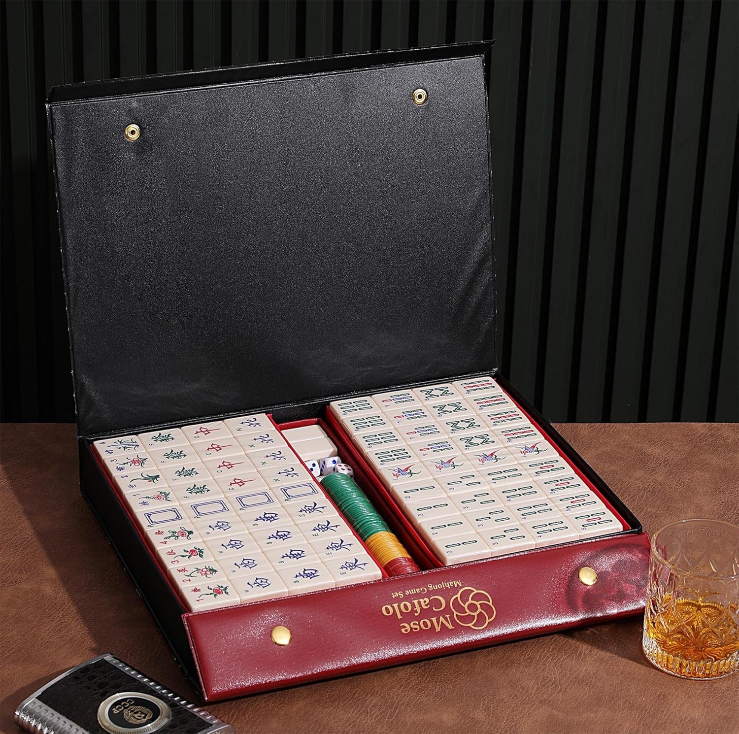 Mose Cafolo Mahjong Game Set 144 Tiles 1.5″ X-Large with Travel Case