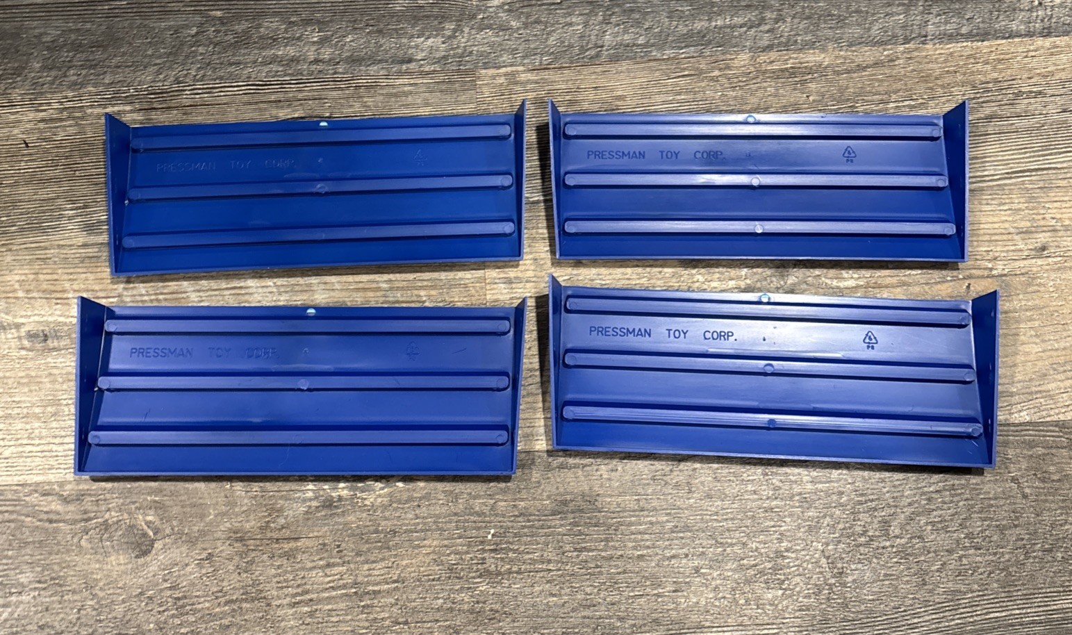 Rummikub Tile Holder Tray Set of 4 Game Replacement Racks Blue 1997 Pressman Toy