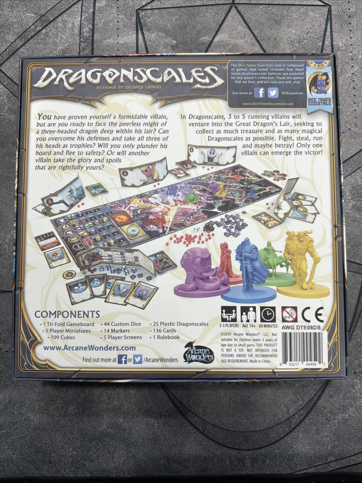 Dragonscales Board Game +Dice Tower Promo Cards Arcane Wonders Richard Launius