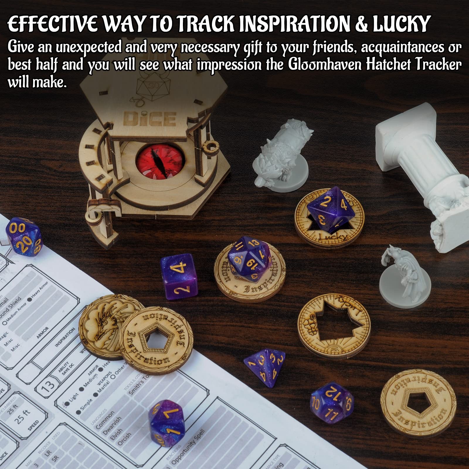 DND Tokens Laser Cut Wood Coins Set of 15 in 3 Styles – Lucky 1.35 inches