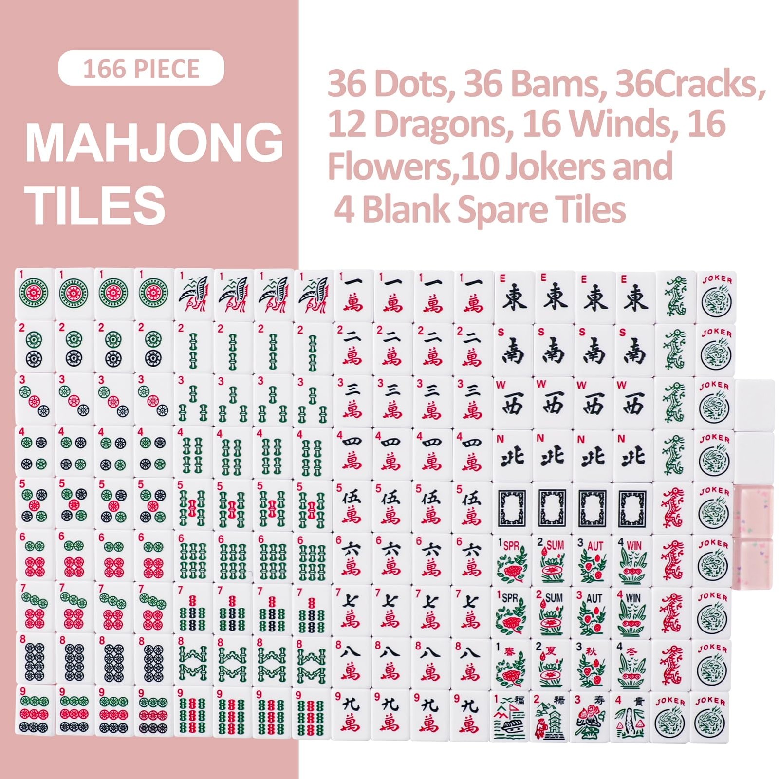 TIASUSAN American Mahjong Tile Set with 166 Quality Acrylic Tiles (1.2″ Pink,…