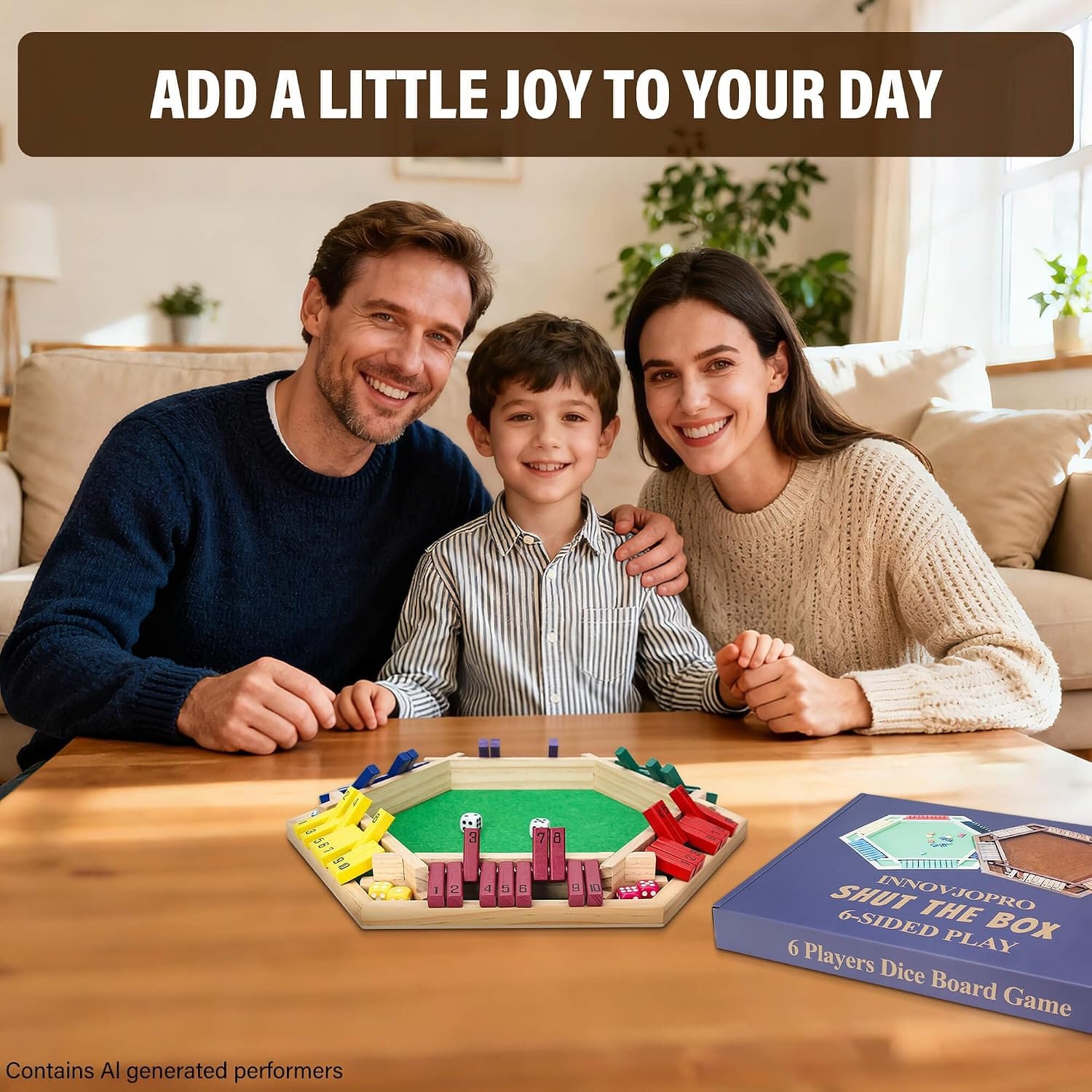 6-Sided Shut the Box Game Multicolor Wooden with 16 Dice | Family Gatherings, Cl