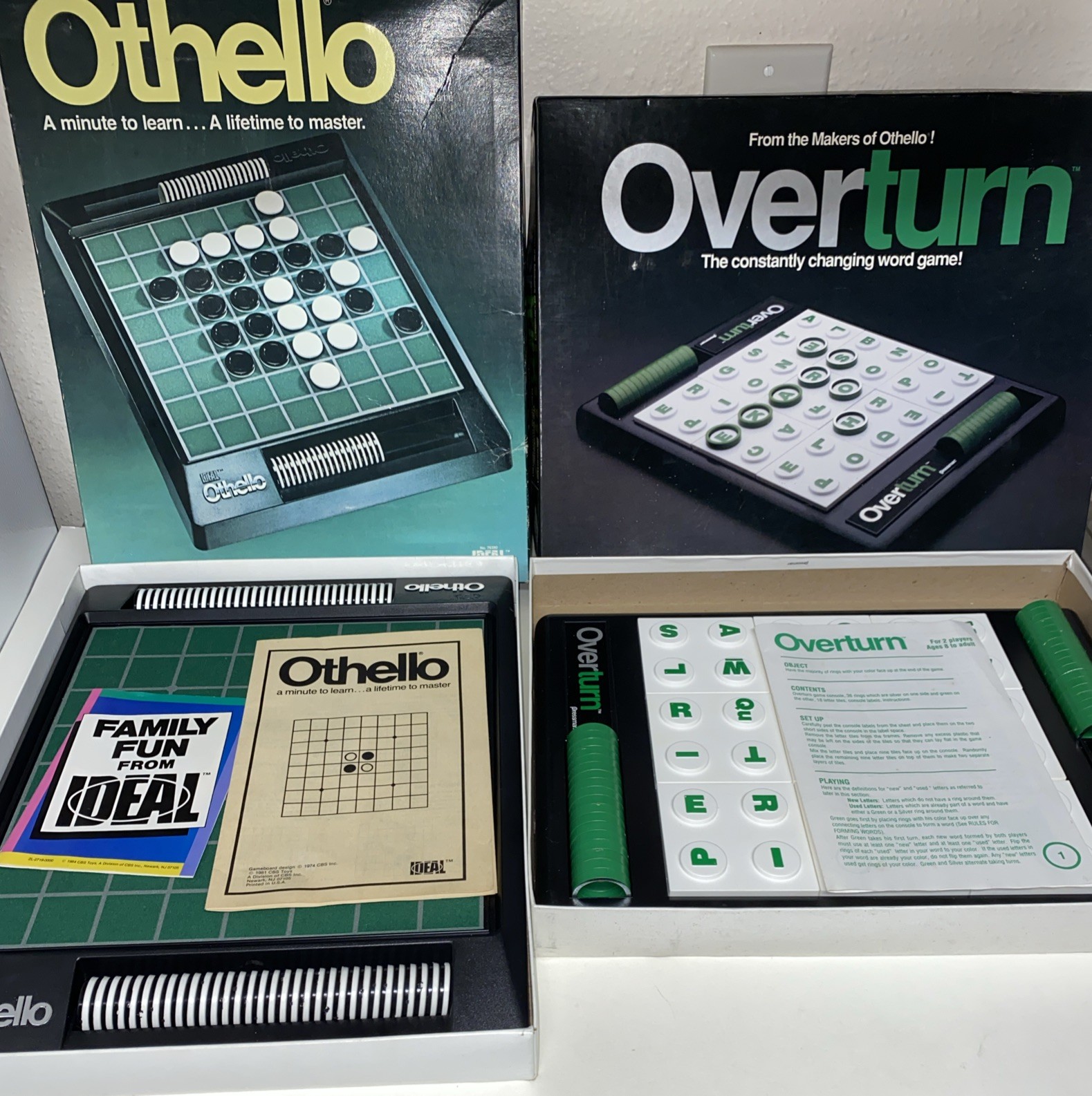 Othello 1984 & Overturn 1993 Board Games Strategy Vintage COMPLETE VG