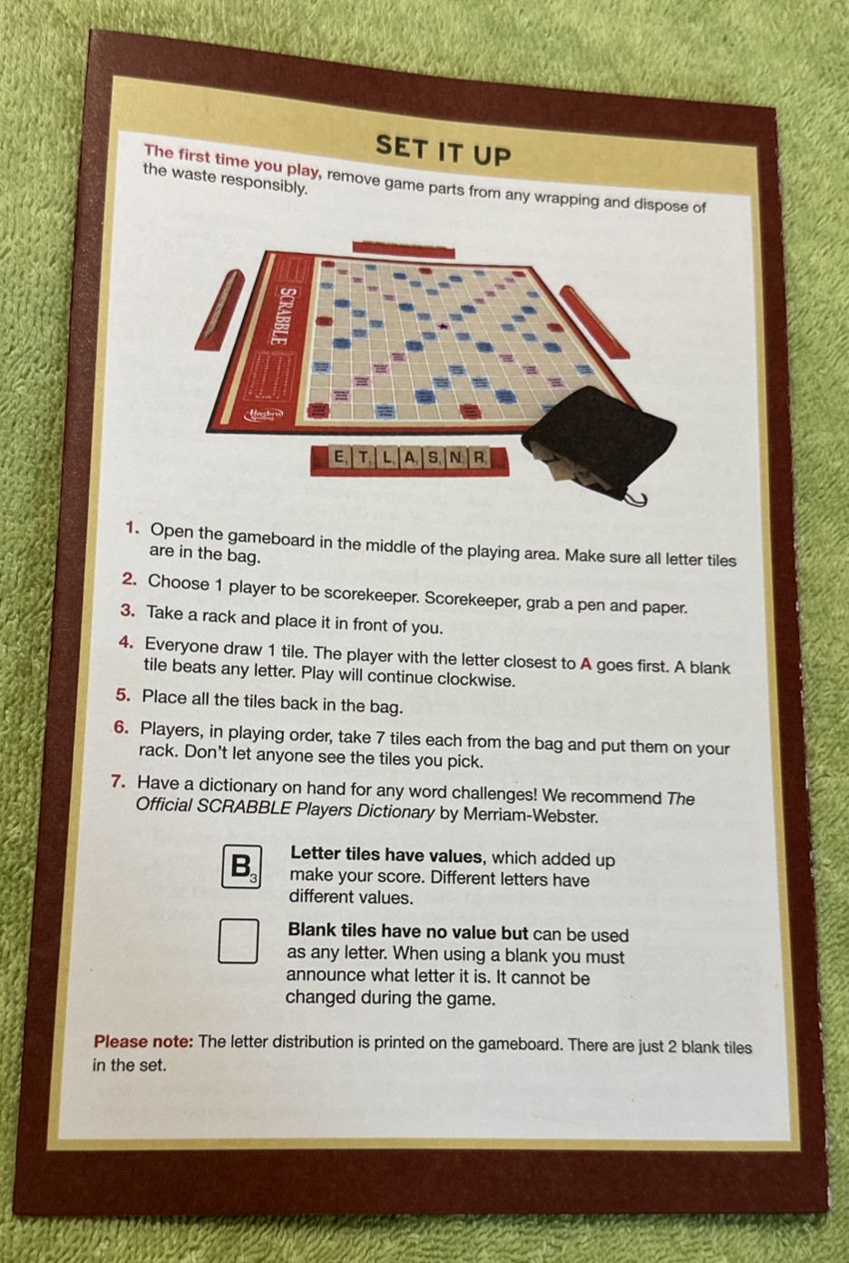 2013 Scrabble Board Game Replacement Piece – Game Instructions