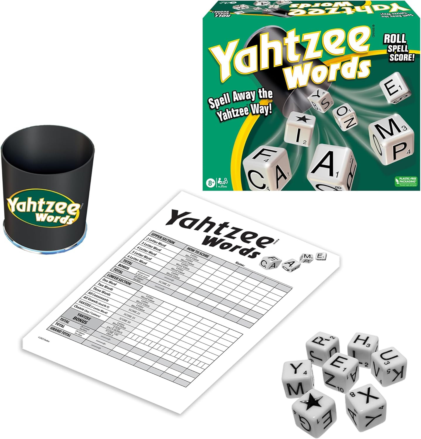 Yahtzee Words Games USA, Family Word Game Version for 2 or More Players, Ages 8+