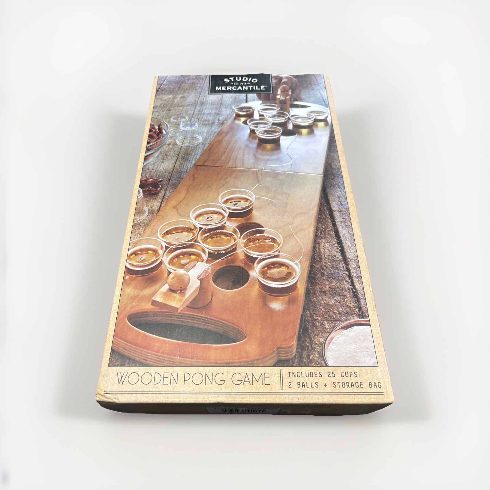 Mini Beer Pong Drinking Game Wooden Tabletop Party Game Studio Mercantile NEW