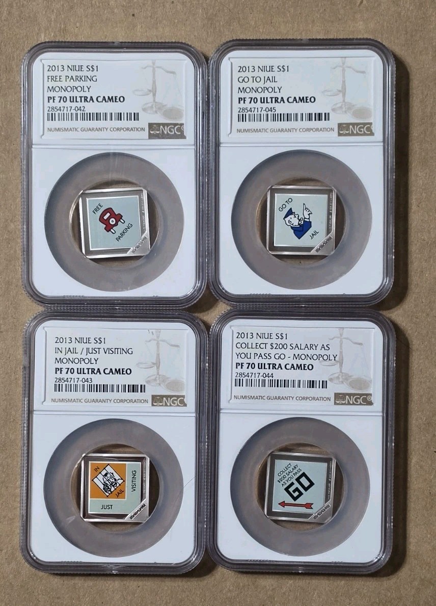 2013 Niue $1 Monopoly 4 coin Set /w House (OGP + COA) 999 SILVER COIN GO – JAIL