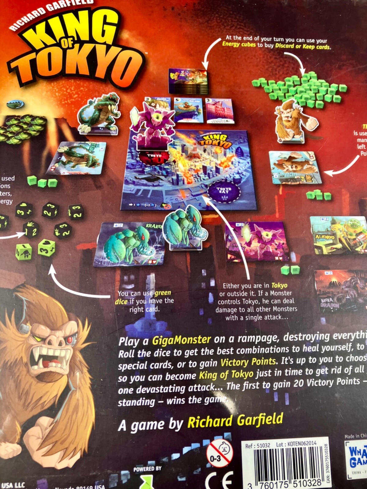IELLO King of Tokyo Edition Board Game Richard Garfield – New, Factory Sealed