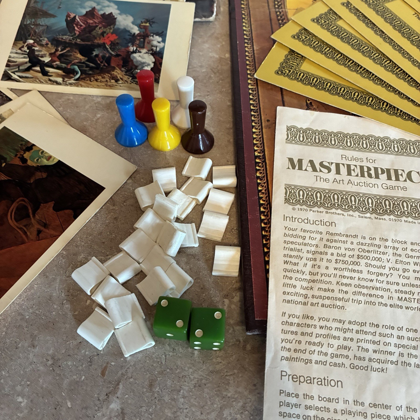 1970 Parker Brothers Masterpiece Art Auction Game Missing 1 Pawn Read
