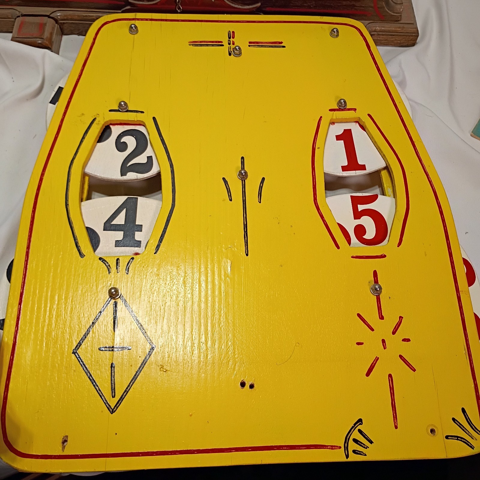 Folk Art Wooden Scoreboard Hand-Painted Carnival Game Counter Vintage Game Room