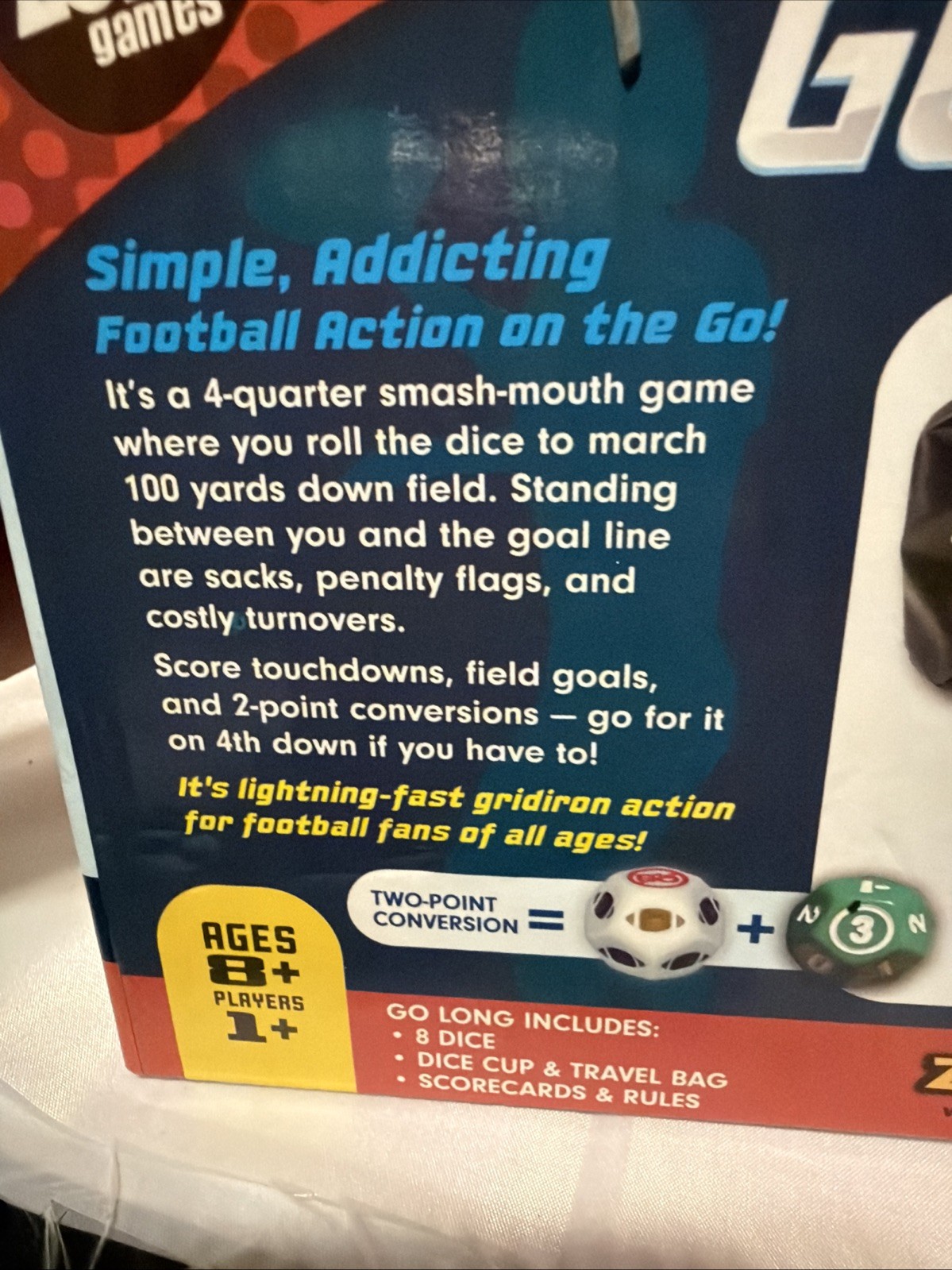 Go Long Football Dice Game Go! Zone Games Travel Ages 8+ New Never Used Zobmondo