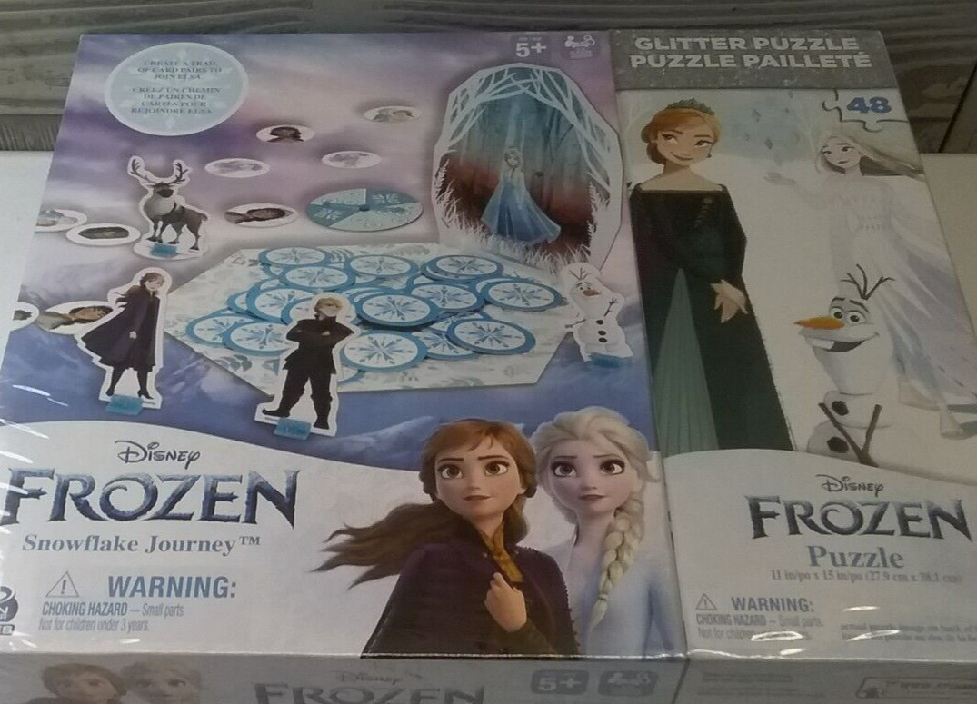 DISNEY FROZEN 2IN1 48 PIECE GLITTER PUZZLE AND SNOWFLAKE JOURNEY BOARD GAME 5+