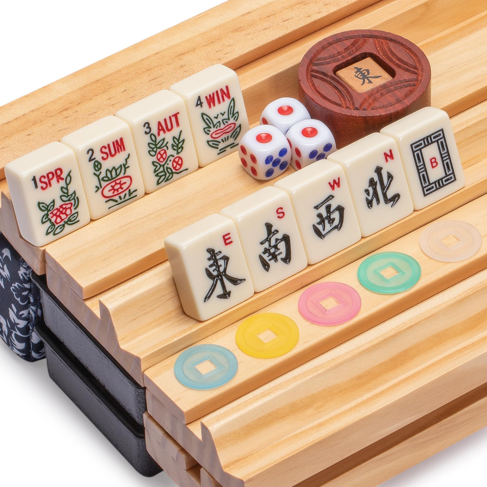 Yellow Mountain Imports American Mahjong Game Set, Blue Calico with Floral Blue