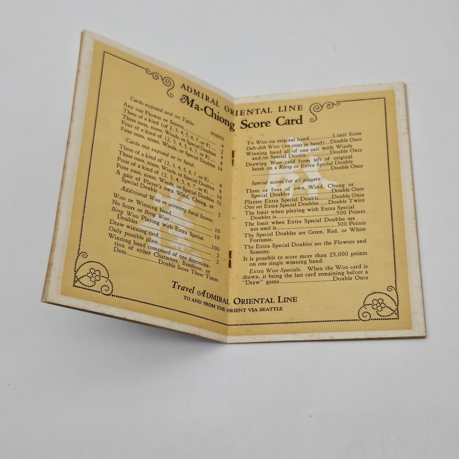 1923 Admiral Oriental Line Ma – Chiong /Mah Jong Rule Book Boston Seatle Orient