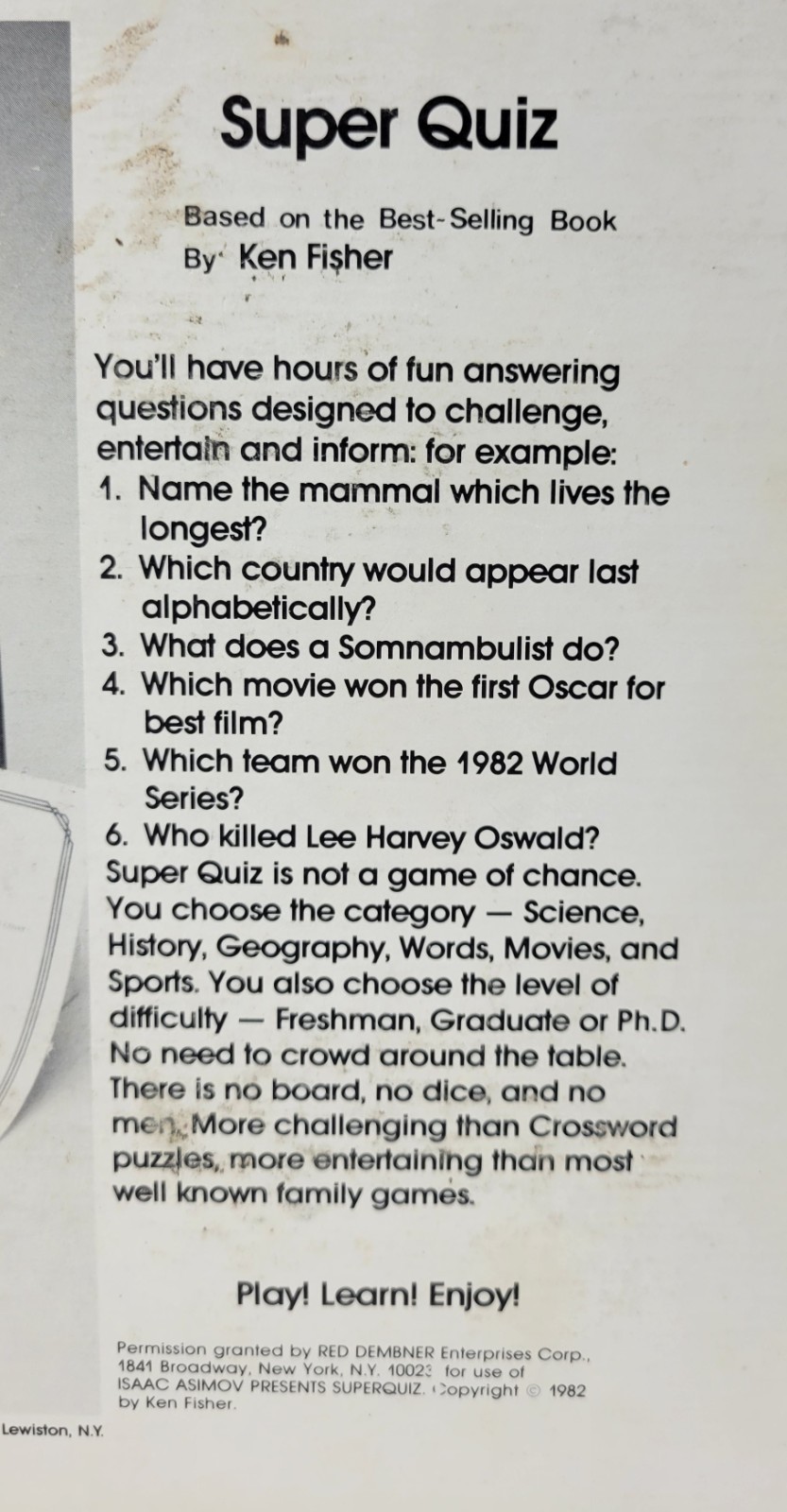 Isaac Asimov Presents SUPER QUIZ Board Game Waddington Complete 1982 1st Edition