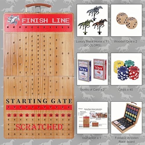 Large 21″ Horse Racing Game for Adults & Family – Foldable Board, 11 Metal Horse