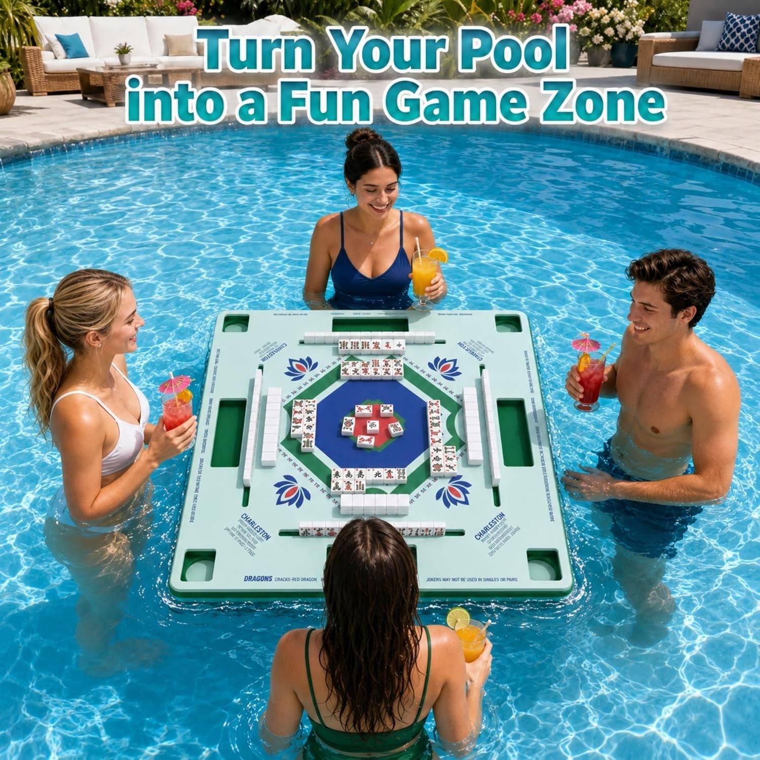 Large Floating Mahjong Table for Pool Water Game Table for Kids and Adults