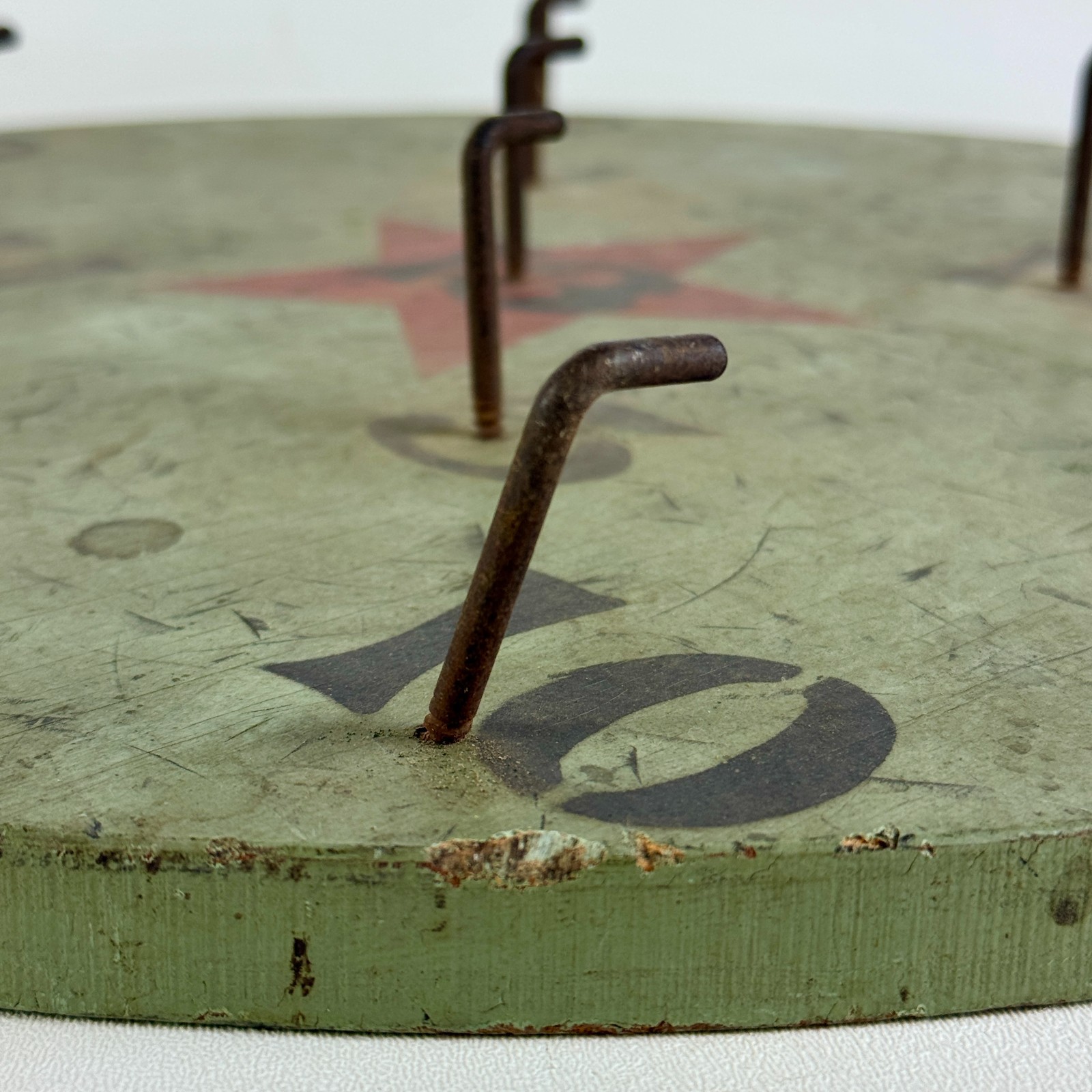 Vintage Mid 20th Century Round Ring Toss Game Board With Red Star