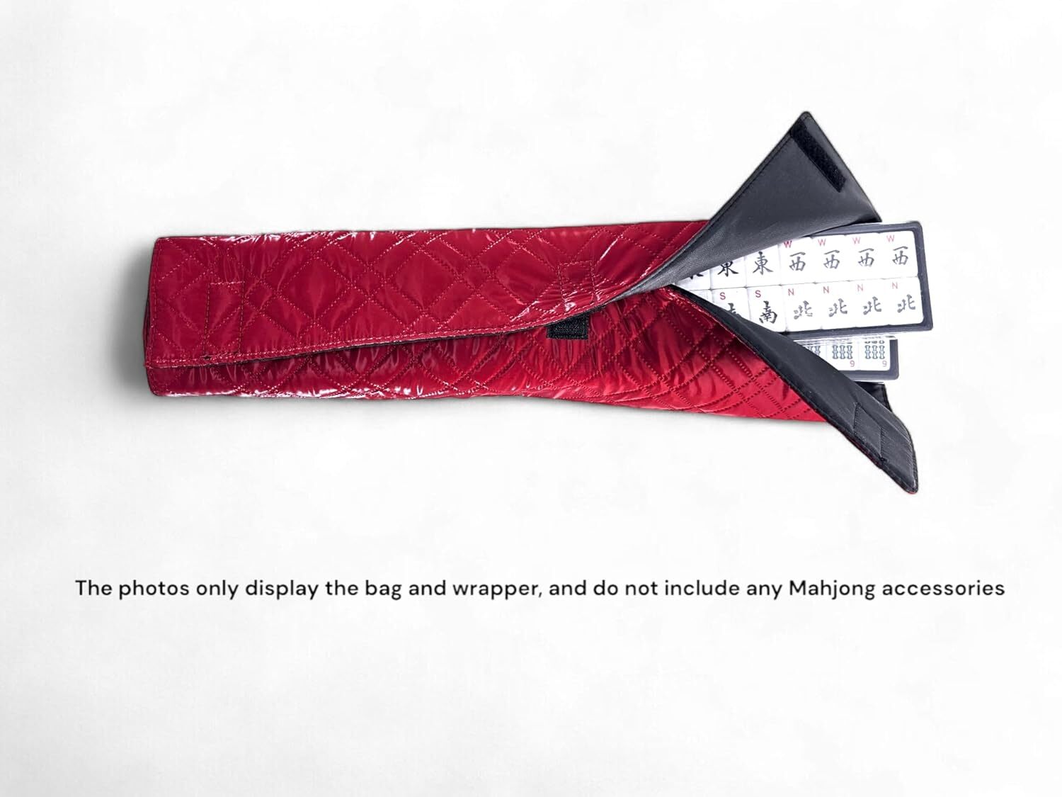 “Red”Quilted PU Leather Mahjong Carry Bag with Zippered Storage Pocket.