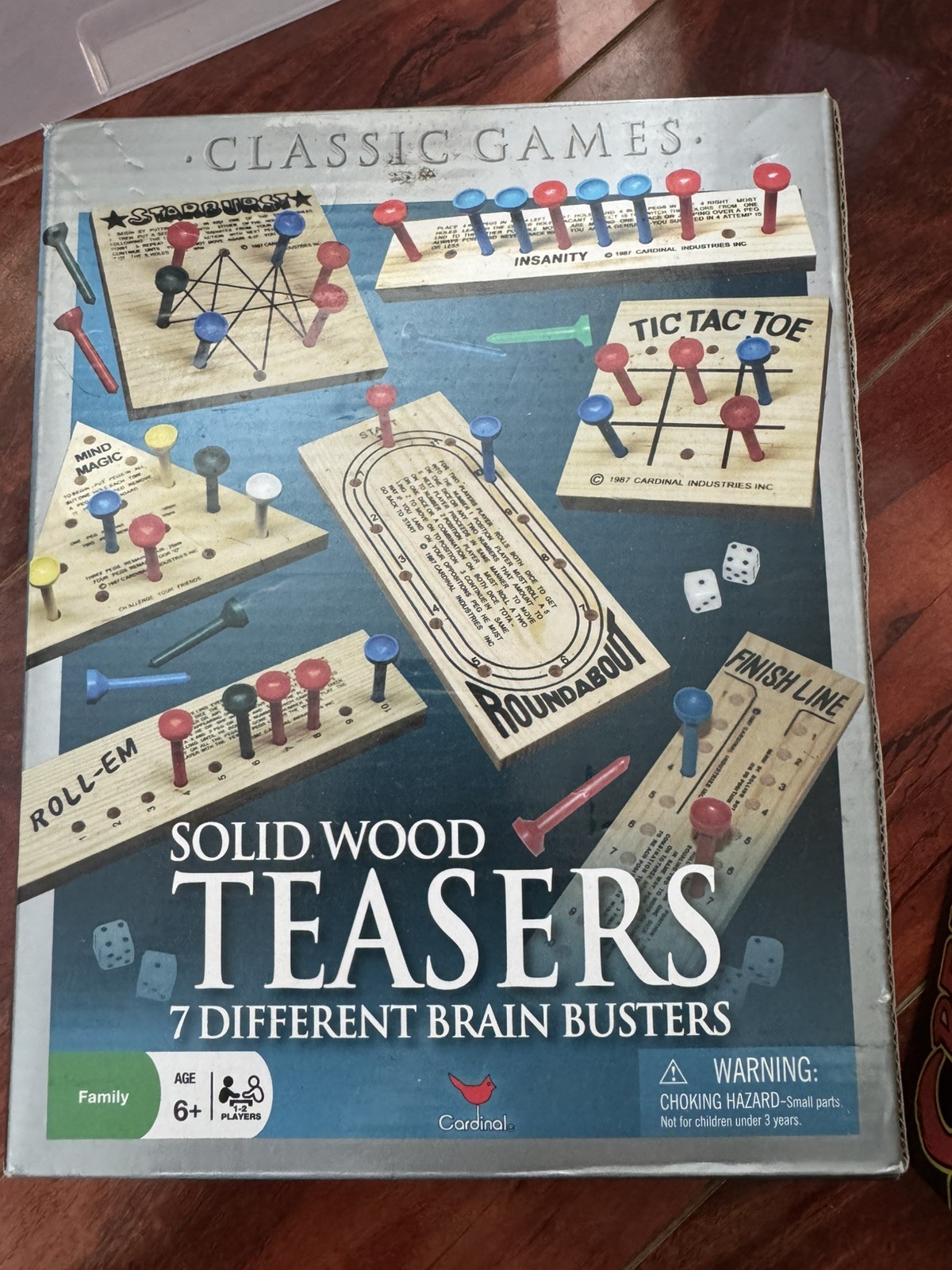 Classics Games Solid Wood Brain Teasers 7 Different Game Set Cardinal