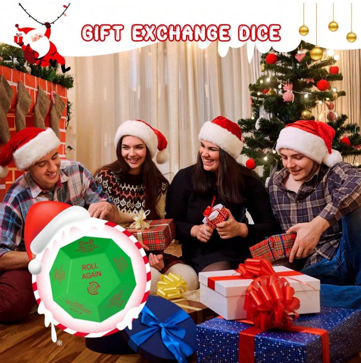 Christmas Gift Exchange Dice – 12 Sides 3x3x3 Inches, Holiday Party Dice Game