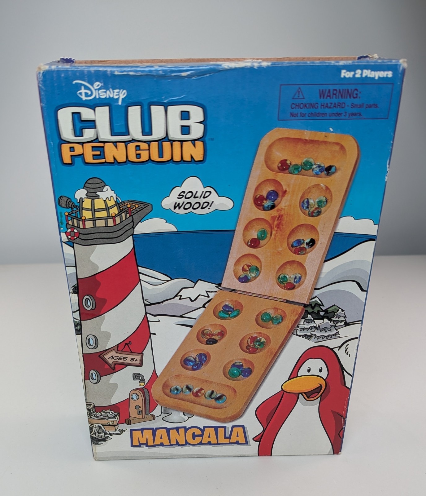Disney CLUB PENGUIN MANCALA Wooden Board Game 45/48 Clear Stones (INCOMPLETE)