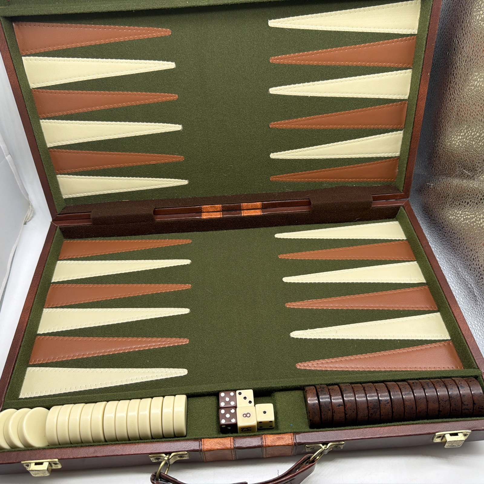 Vtg Pierre Cardin Backgammon Set Brown Swirl & Cream Pieces 1 3/8” Complete