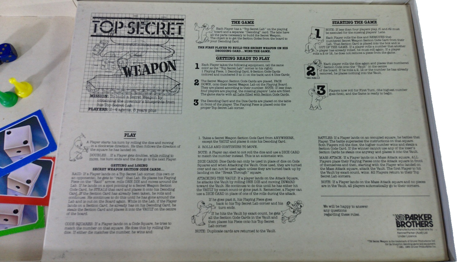 Secret Weapon Boardgame 2-4 Players 1984 Gruver Productions Australia Complete