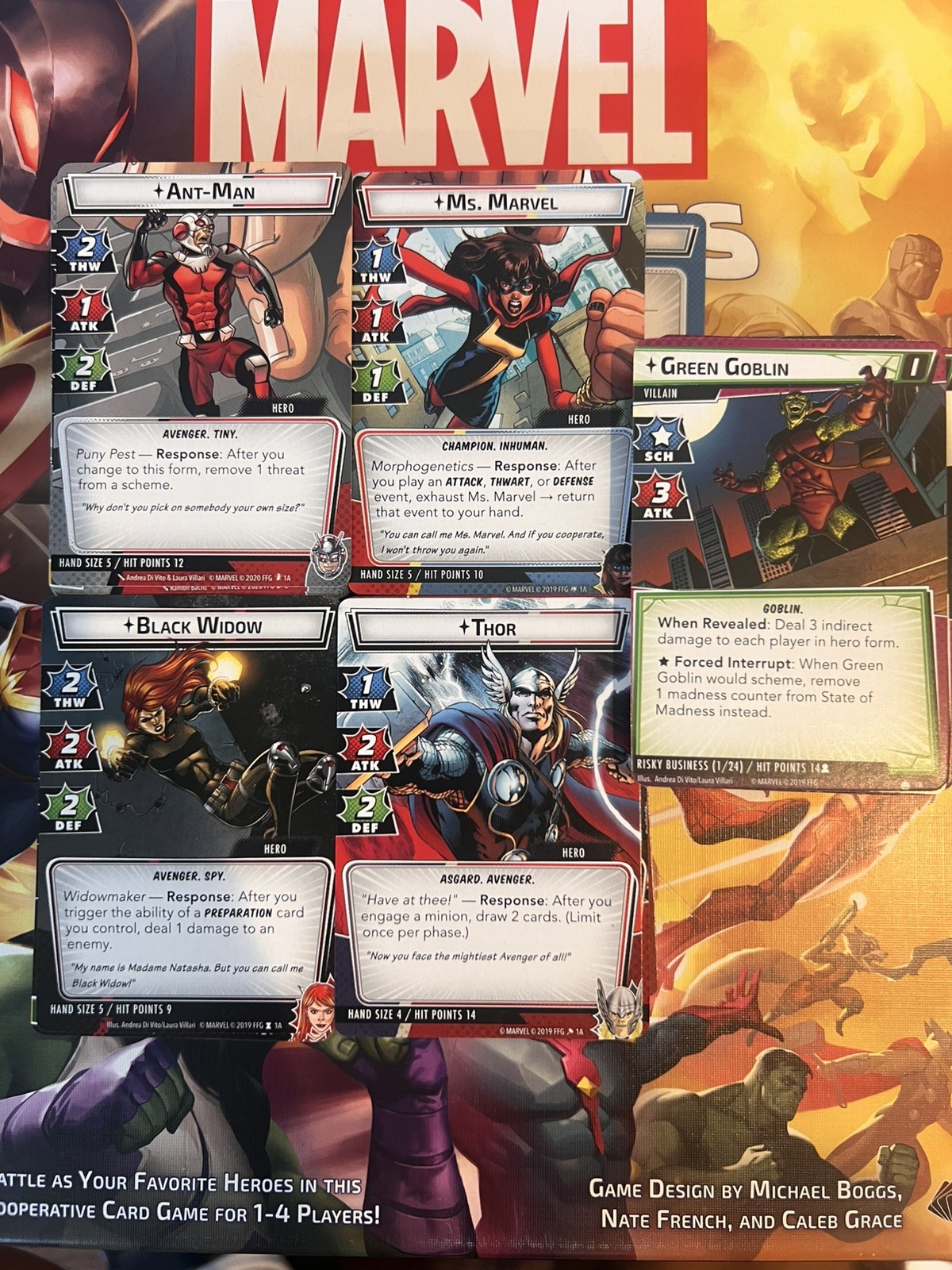 Marvel Champions Card Game + Expansions(AntMan,BW, Ms.Marvel,Thor, Green Goblin)