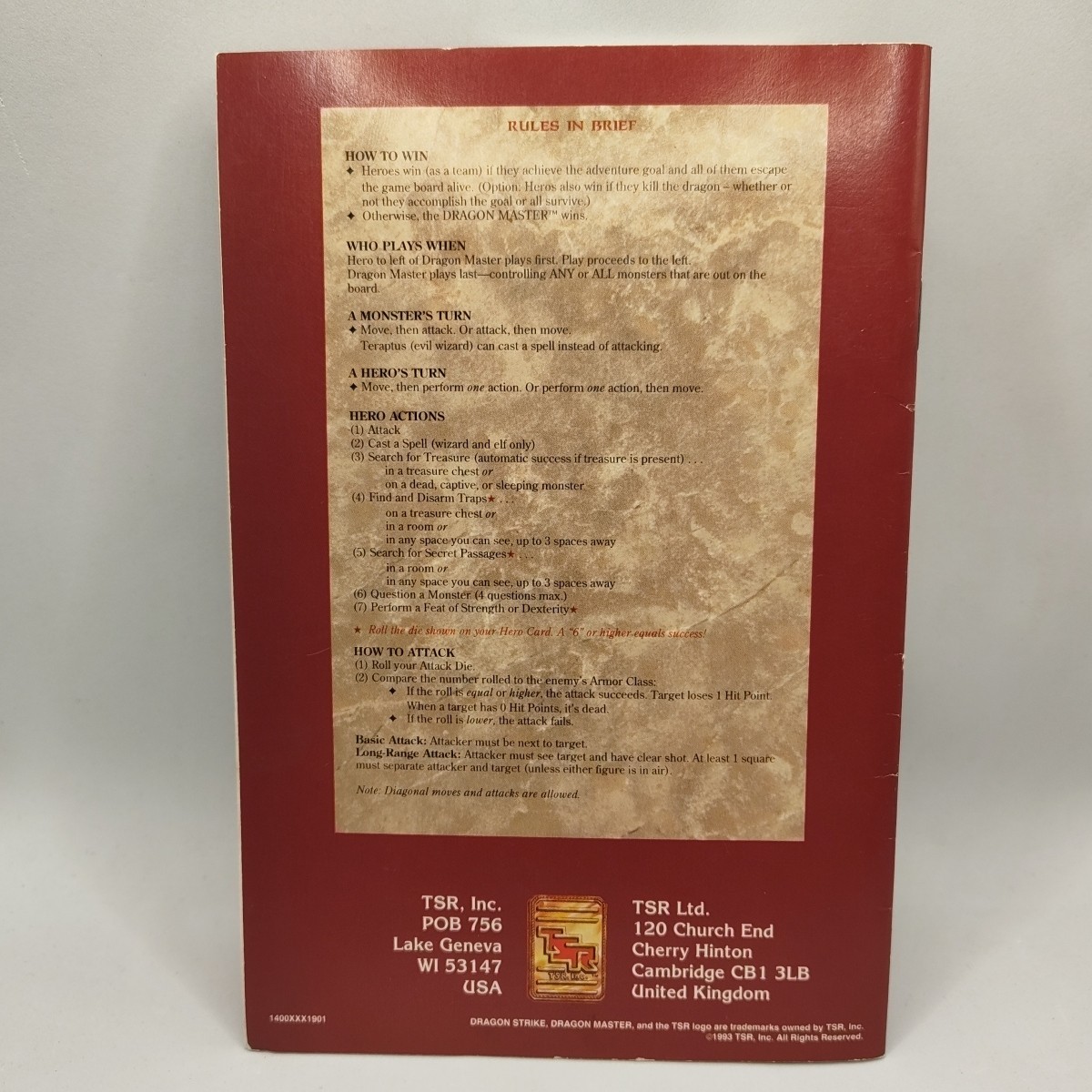1993 Dragon Strike Board Game Replacement Instruction Manual Booklet Part Only