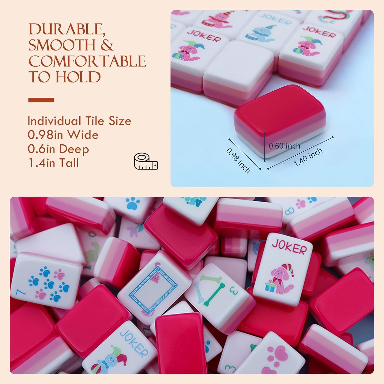Dogs and Cats Themed Mahjong Tile Set – 160 Acrylic Engraved Tiles & American Ma