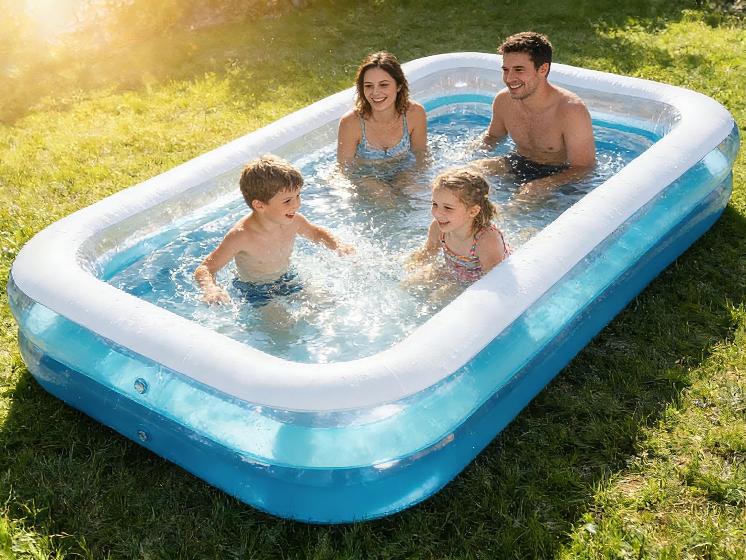 Inflatable Pool 120×72 Inch Rectangular Kids Family BPA Free CHICLIST Splash