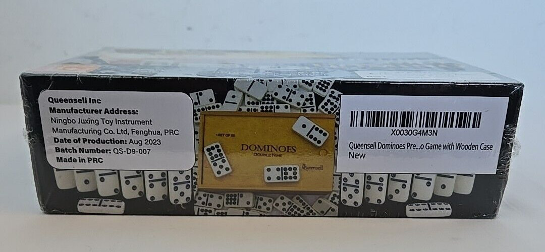 Queensell Double Nine Domino 55 Tiles Wood Case Ivory Color NEW