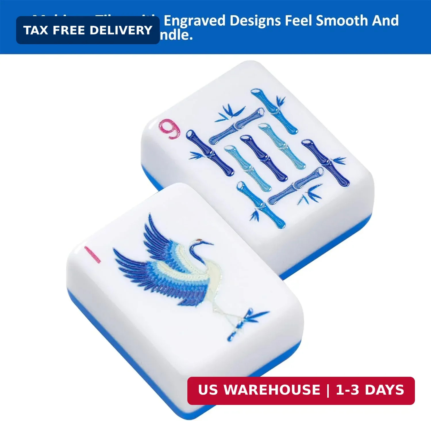 Light Blue American Mahjong Tile Set(1.2″), 160 Engraved Tiles with Mahjong Tile