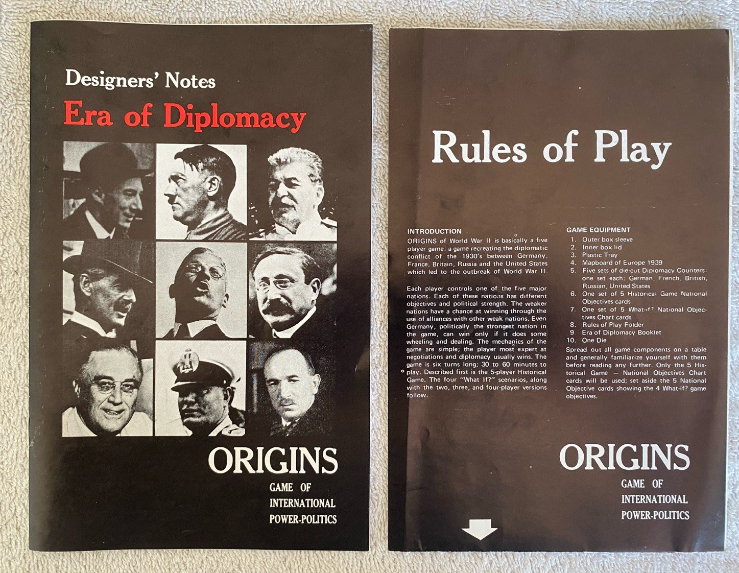 ORIGINS OF WORLD WAR II Board Game Avalon Hill Bookcase Vintage 1971 Unpunched